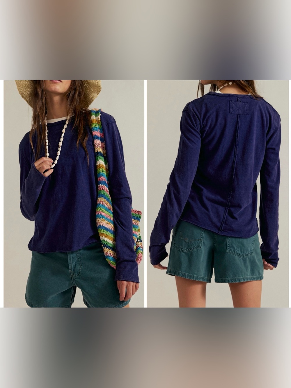NWOT Free People We The Free Nova Long-Sleeve Tee - Peacoat navy blue - large